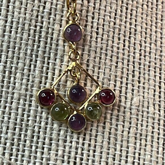 Multi Gemstone, Amethyst, Peridot, Garnet Gold over Silver Dangle Earrings - Picture 7 of 10